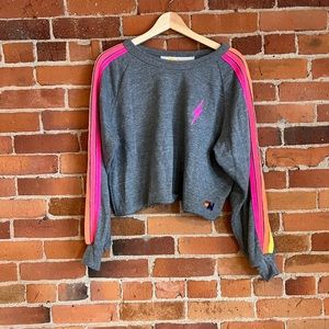 Neon Stripe Aviator Nation Sweatsuit Cropped Sweatshirt and Sweatpants Set